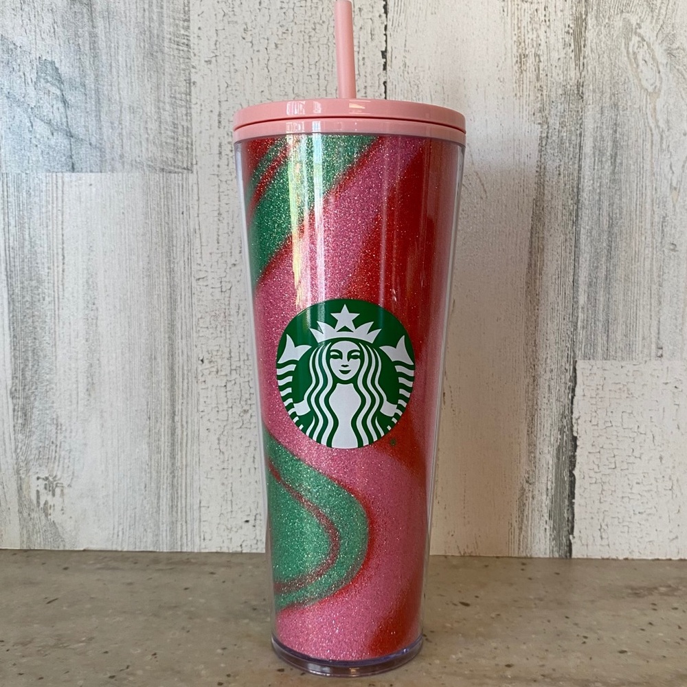 ✨Starbucks Glitter Pink Swirl Cold Cup 24oz NWT